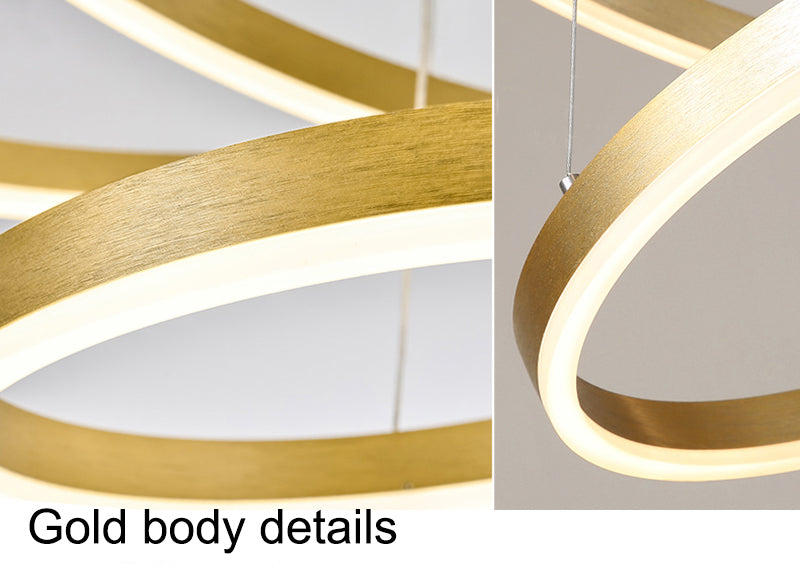 Moderne LED-Ring-Pendelleuchten, Goldenes, kreatives Aluminiumkreis-Pendelleuchte für Wohnzimmer, Restaurant und Zuhause - Unique Outlet
