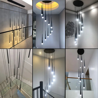 Moderner Treppen-Kronleuchter, Atmosphärisch für Duplex-Wohnungen, Nordisches Design, Drehbarer Lang-Pendelleuchter - Unique Outlet