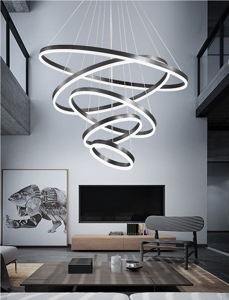 Moderne LED-Ring-Pendelleuchten, Goldenes, kreatives Aluminiumkreis-Pendelleuchte für Wohnzimmer, Restaurant und Zuhause - Unique Outlet