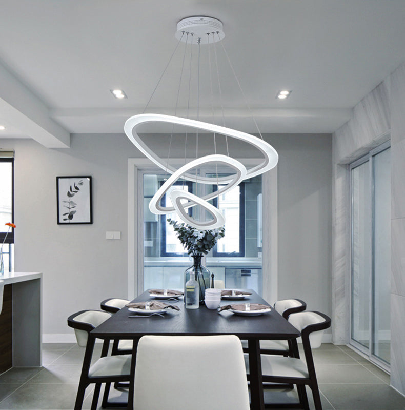 Neue Moderne Pendelleuchten für Wohn- und Esszimmer, 1/2/3/4 Kreisringe aus Acryl, LED-Deckenleuchte, Dimmbar mit Fernbedienung - Unique Outlet