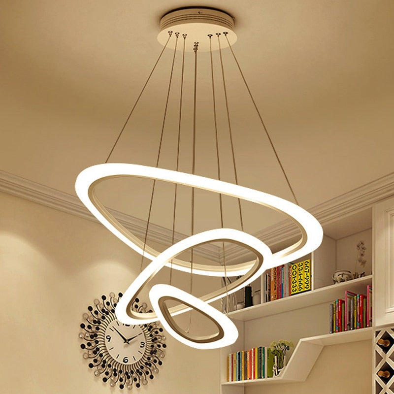 Neue Moderne Pendelleuchten für Wohn- und Esszimmer, 1/2/3/4 Kreisringe aus Acryl, LED-Deckenleuchte, Dimmbar mit Fernbedienung - Unique Outlet