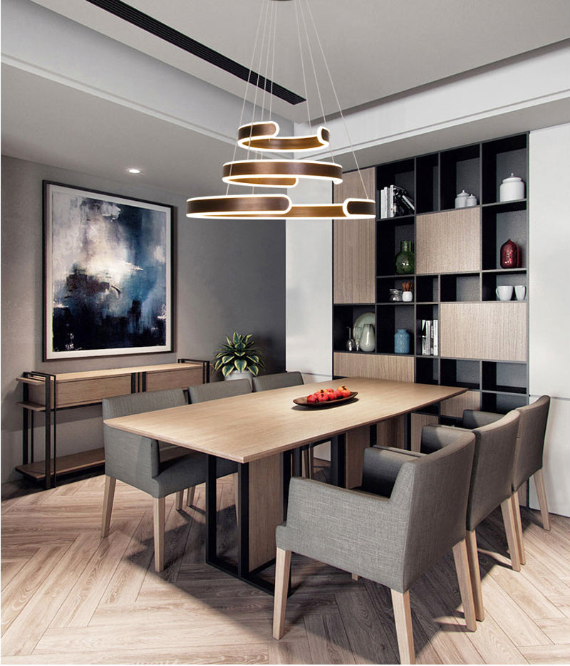 Moderne Pendelleuchten für Wohn- und Esszimmer, geometrische Ringform, aus Acryl und Aluminium, LED-Deckenlampe, AC90-230V - Unique Outlet