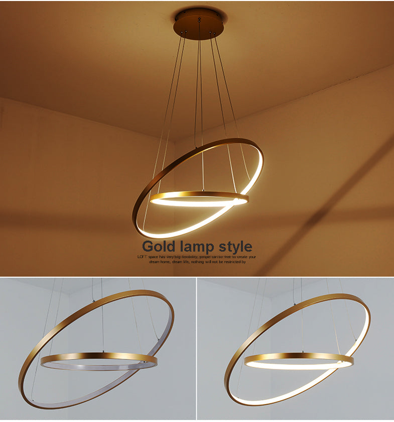 60/80/100cm Moderne Pendelleuchten für Wohn- und Esszimmer, Kreisringe aus Acryl und Aluminium, LED-Deckenlampen - Unique Outlet