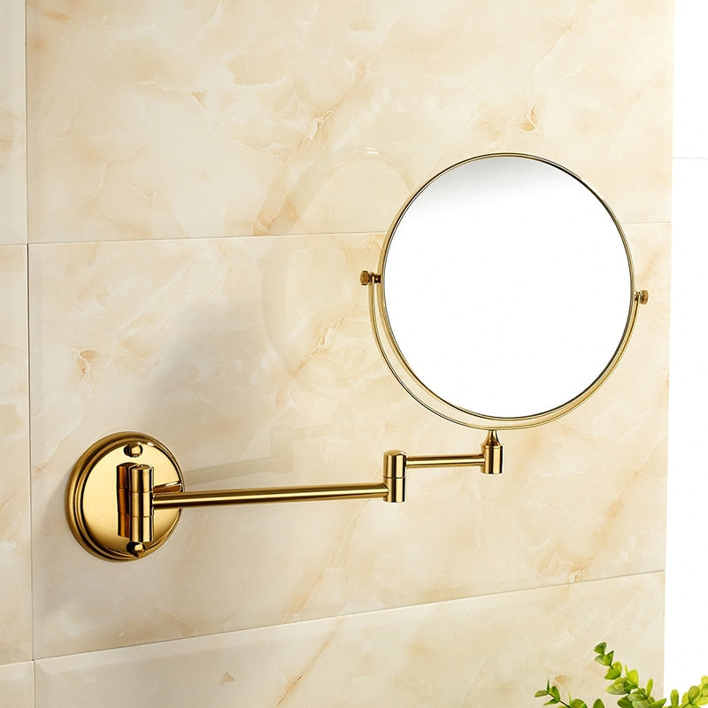 Goldener Badezimmerspiegel, 8 Zoll Vergrößerungsspiegel für Make-up, Wandmontage mit doppeltem ausziehbarem Arm - Unique Outlet