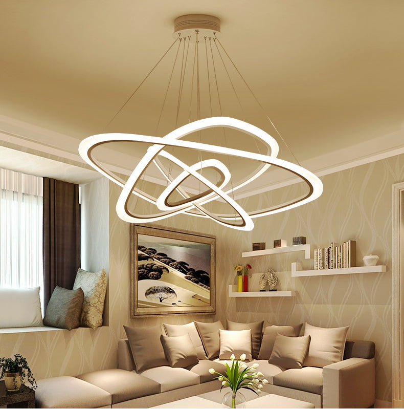 Neue Moderne Pendelleuchten für Wohn- und Esszimmer, 1/2/3/4 Kreisringe aus Acryl, LED-Deckenleuchte, Dimmbar mit Fernbedienung - Unique Outlet