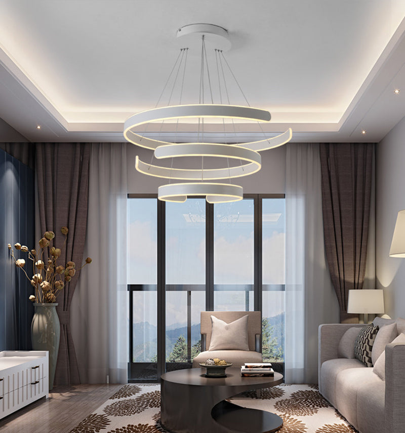 Moderne Pendelleuchten für Wohn- und Esszimmer, geometrische Ringform, aus Acryl und Aluminium, LED-Deckenlampe, AC90-230V - Unique Outlet