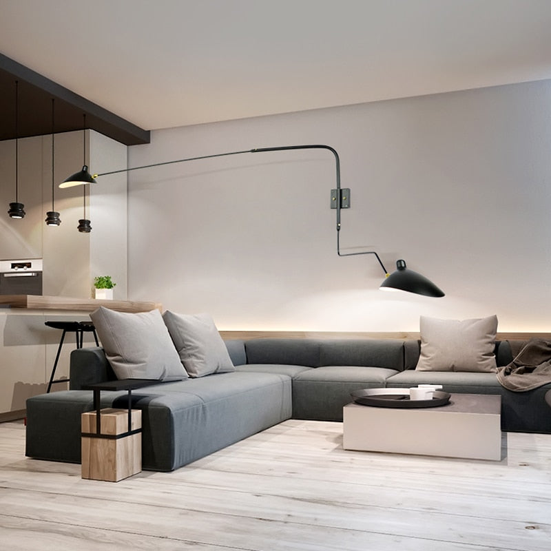 Moderne Industrielle Vintage Pendelleuchte, Drehbare Wandleuchte für Wohn- und Schlafzimmer, Loft-Stil, Schwarz oder Weiß - Unique Outlet