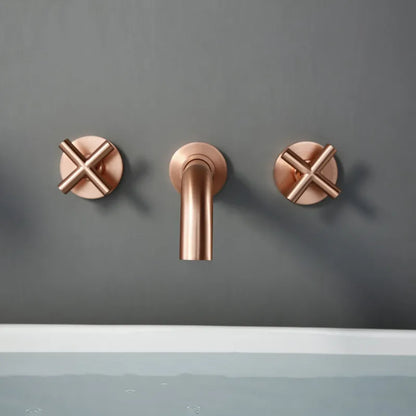 Moderne Wandarmatur in Gebürstetem Roségold mit Zwei Kreuzgriffen für das Badezimmer - Unique Outlet