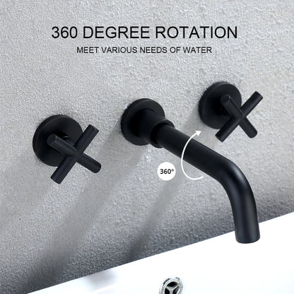 Wandmontierte Waschbecken- und Becken-Mischbatterie im Set – Doppelhebel-Armatur in Mattschwarz/Poliertem Gold - Unique Outlet