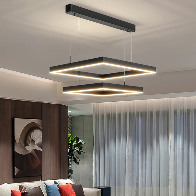 Moderner LED-Kronleuchter für Wohnzimmer, Esszimmer & Schlafzimmer - Nordisch-minimalistisches Design, Quadratische Innenraum-Hängeleuchte - Unique Outlet