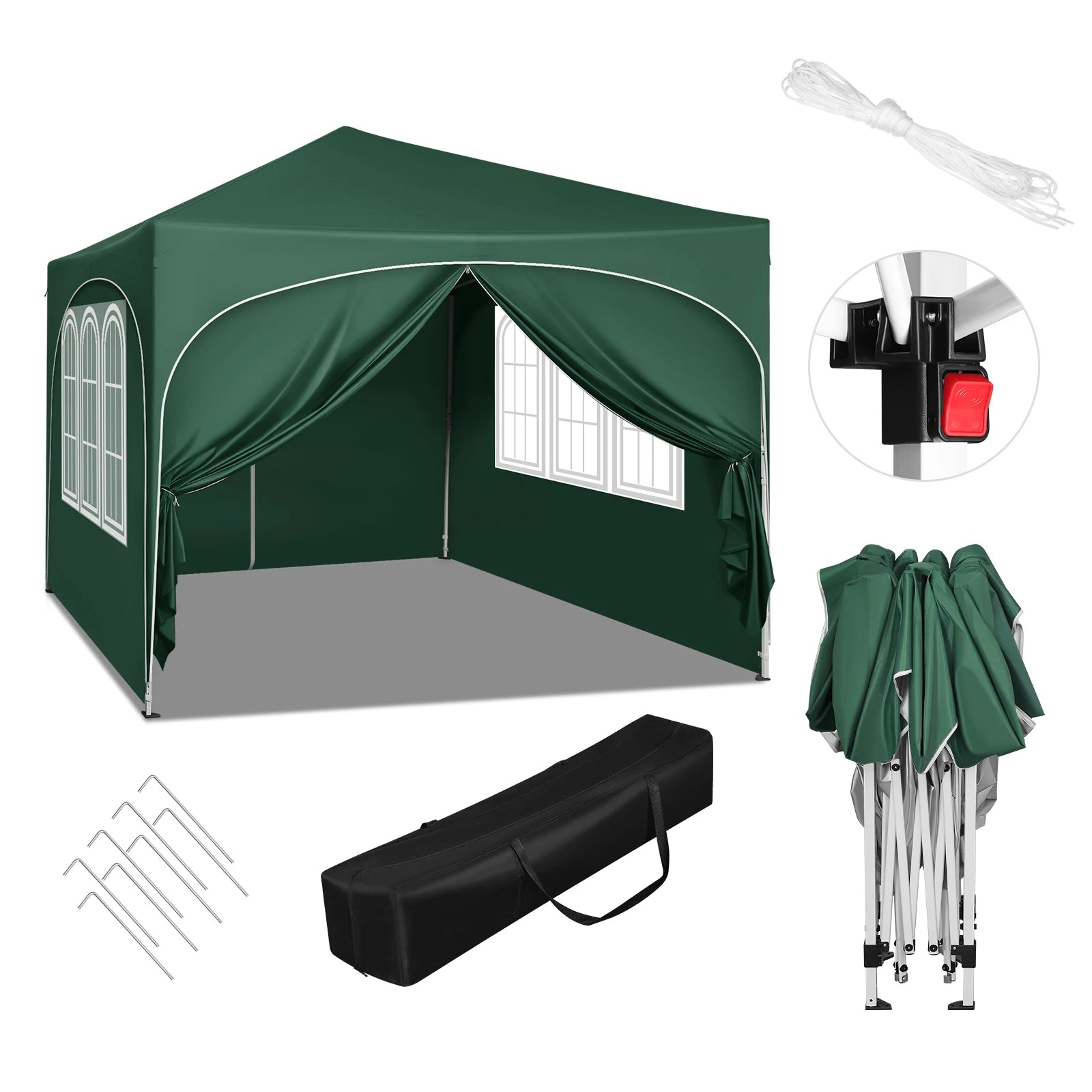 Faltbarer Pavillon mit 4 Seitenwänden 3x3m - Partyzelt mit Wasserabweisendem UV-Schutz, Höhenverstellbar für Garten, Camping, Picknick - Unique Outlet