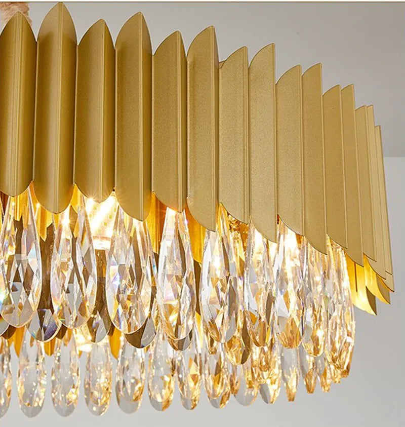 Nordischer Luxus-LED-Kristall-Kronleuchter, Runde Hängelampe in Schwarz und Gold, Dekorative Beleuchtung für Wohnzimmer, Esszimmer, Schlafzimmer und Hotellobbys - Unique Outlet