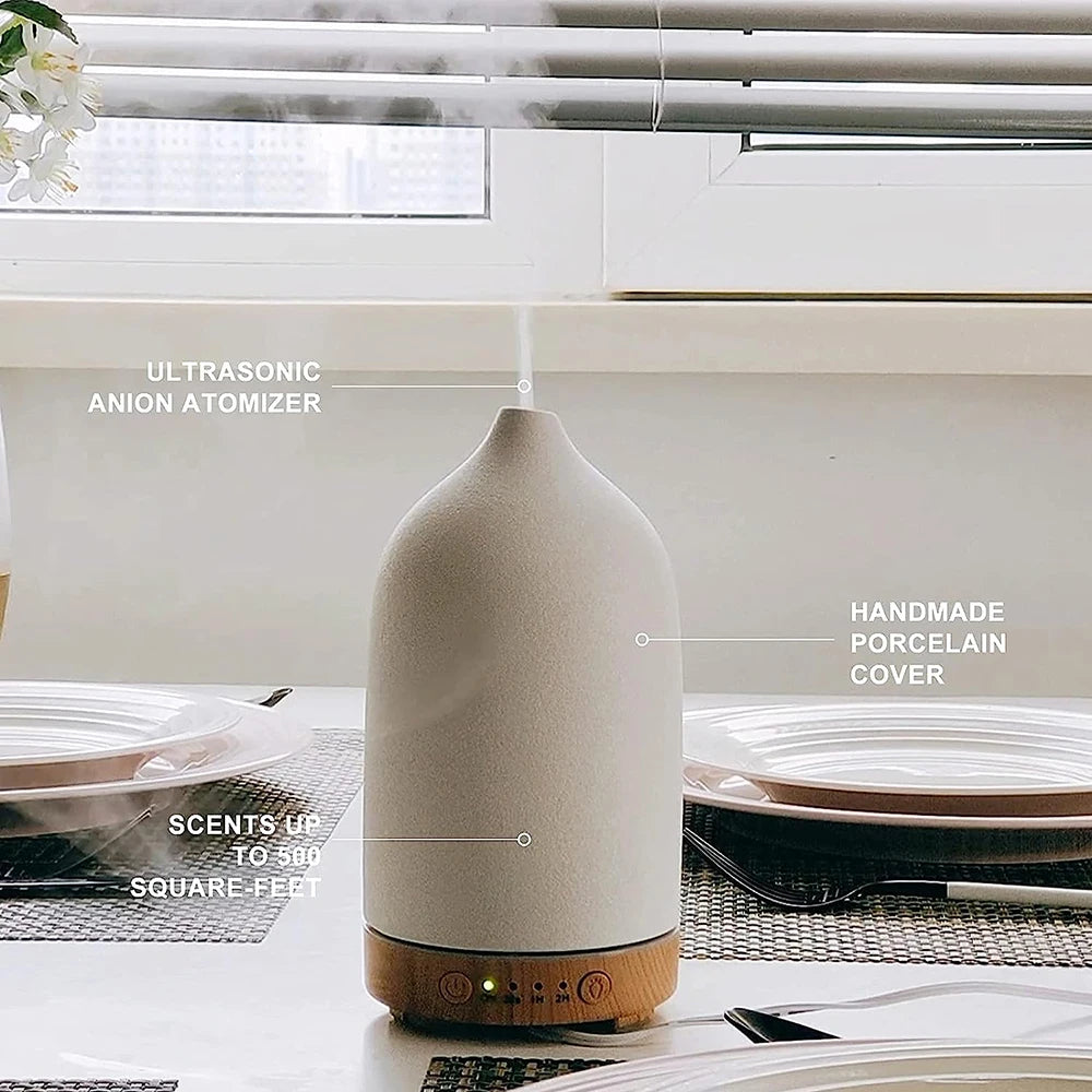 Aromatherapie-Diffuser mit Ätherischen Ölen – Keramik und Holzoptik mit 7-Farb-Nachtlicht für Zuhause und Büro - Unique Outlet