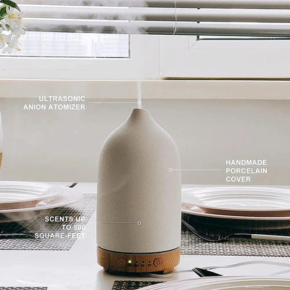 Aromatherapie-Diffuser mit Ätherischen Ölen – Keramik und Holzoptik mit 7-Farb-Nachtlicht für Zuhause und Büro - Unique Outlet