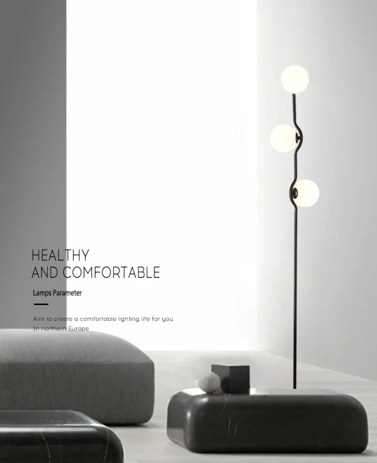 Moderner minimalistischer LED-Bodenleuchter aus Glas mit mehreren Köpfen für Wohnzimmer, Arbeitszimmer und Hotel - Unique Outlet
