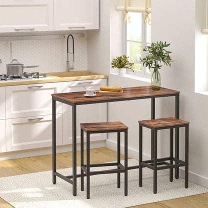 Bar-Set mit Tisch und Stühlen, 120 cm Rechteckiger Stehtisch und 2 Hocker, 3-teiliges Frühstücksset für Küche, Wohnzimmer und Esszimmer mit stabilem Metallgestell - Unique Outlet