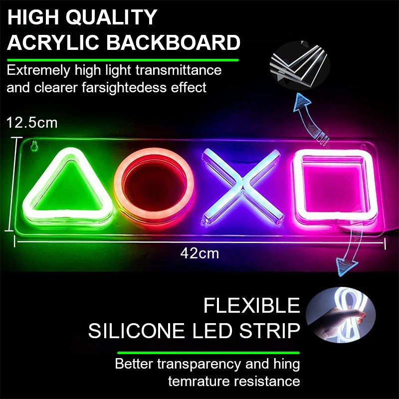 LED-Neonlicht Spielikonen-Lampe mit USB-Ladung, Wandbehang-Atmosphärennachtlicht für PS4-Spielzimmer-Dekor, Neonzeichen-Geschenk - Unique Outlet
