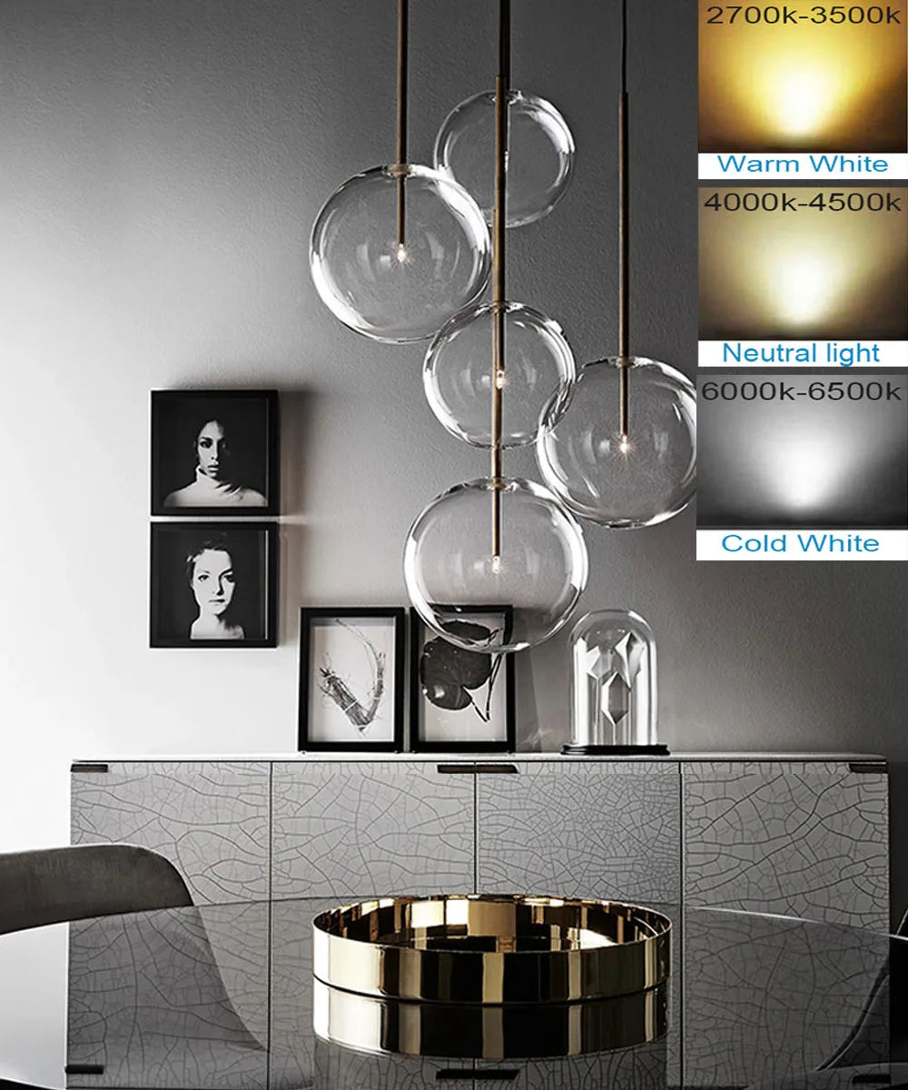Nordische LED-Klare-Glas-Pendelleuchten – Hängende Kronleuchter für Wohnzimmer, Esszimmer, Küche und Restaurant - Unique Outlet