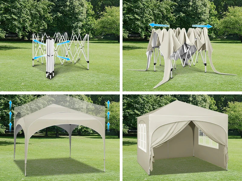 Faltbarer Pavillon mit 4 Seitenwänden 3x3m - Partyzelt mit Wasserabweisendem UV-Schutz, Höhenverstellbar für Garten, Camping, Picknick - Unique Outlet