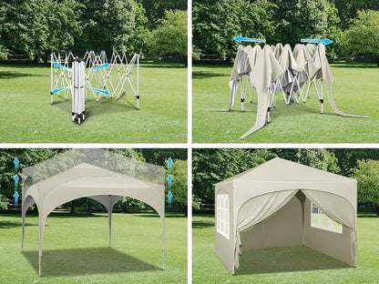 Faltbarer Pavillon mit 4 Seitenwänden 3x3m - Partyzelt mit Wasserabweisendem UV-Schutz, Höhenverstellbar für Garten, Camping, Picknick - Unique Outlet