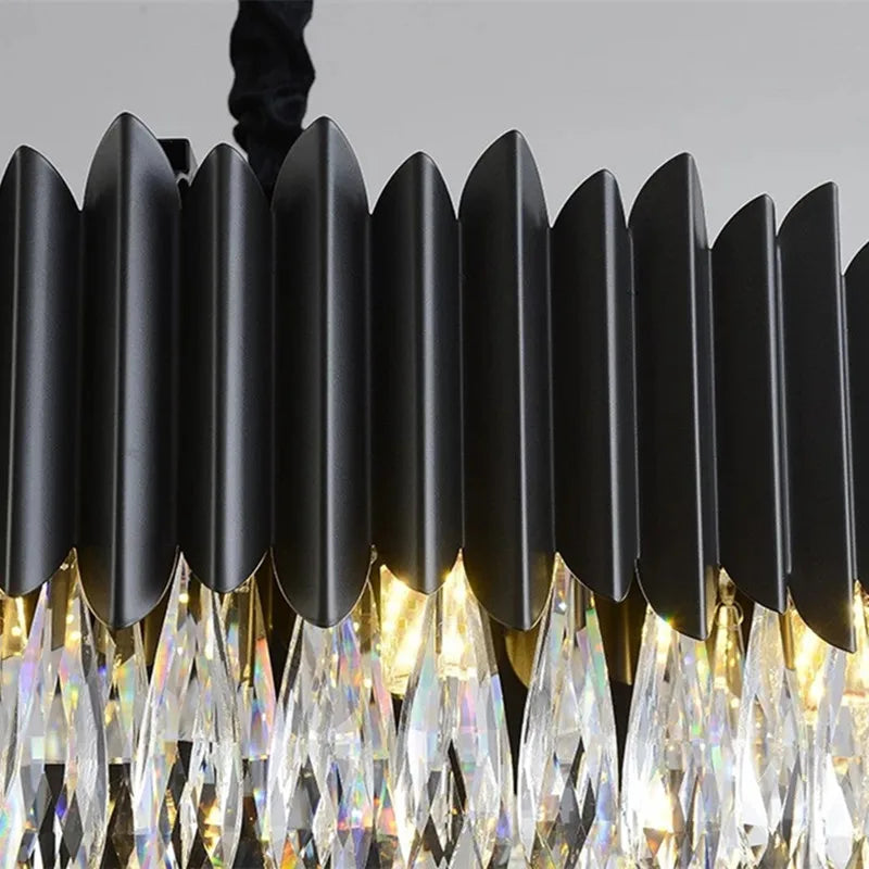Nordischer Luxus-LED-Kristall-Kronleuchter, Runde Hängelampe in Schwarz und Gold, Dekorative Beleuchtung für Wohnzimmer, Esszimmer, Schlafzimmer und Hotellobbys - Unique Outlet