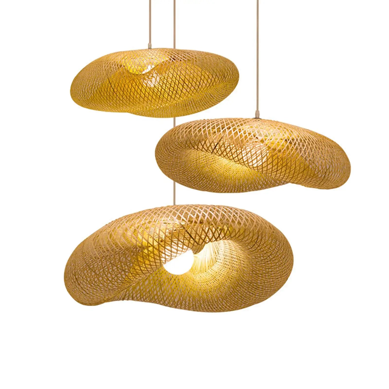 Handgefertigte Vintage Bambusweberei LED-Pendelleuchten - Hängende Kronleuchter im Rattan-Webdesign - Unique Outlet