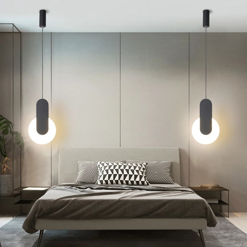 Moderne Minimalistische LED Pendelleuchten in Schwarz und Weiß - Elegante Kronleuchter für Schlafzimmer, Esszimmer und Bar-Dekoration - Unique Outlet