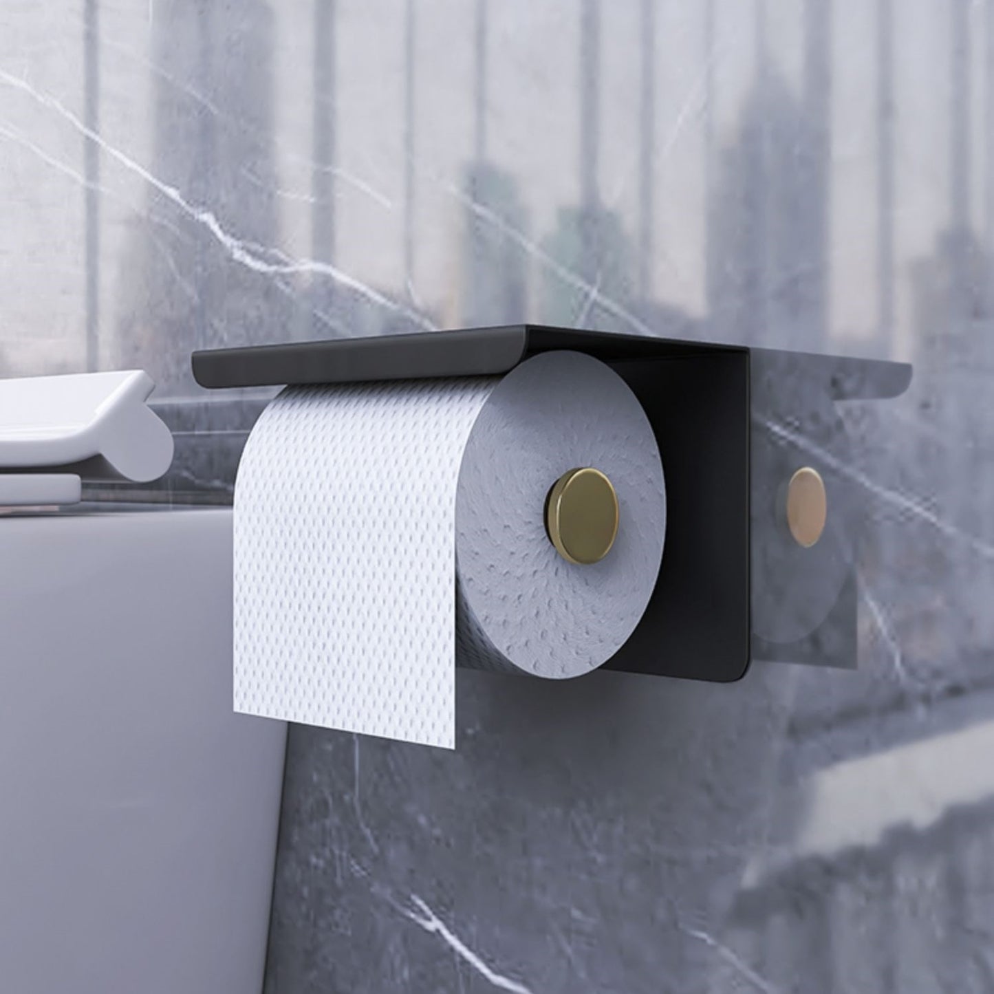 Edelstahl Toilettenpapierhalter mit Handy-Ablage, einfaches Design fürs Badezimmer - Unique Outlet