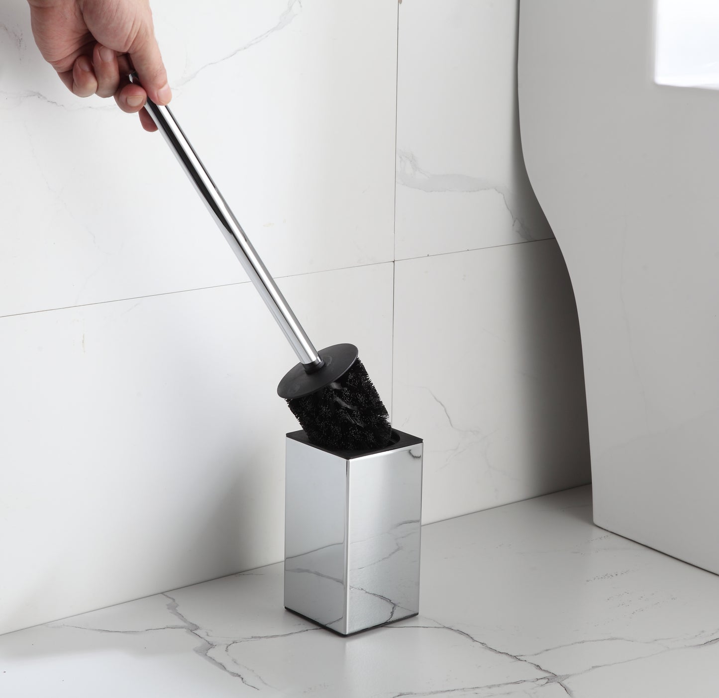 Toilettenbürste aus 304 Edelstahl in Chrom, Badezimmer-Reinigungshalter mit Toilettenbürste, beliebtes quadratisches Design - Unique Outlet