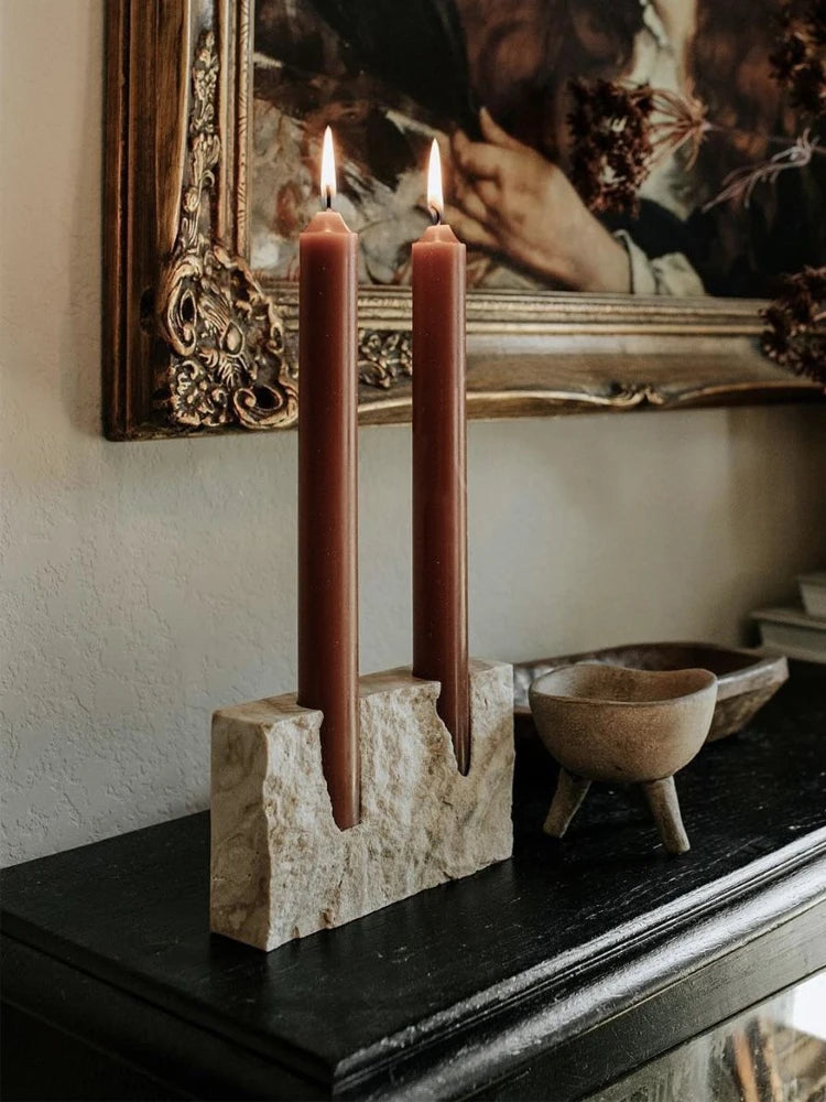Marmor-Kerzenständer mit 2 Öffnungen – Vintage Travertin Stein für Hochzeits- und Partytischdeko - Unique Outlet