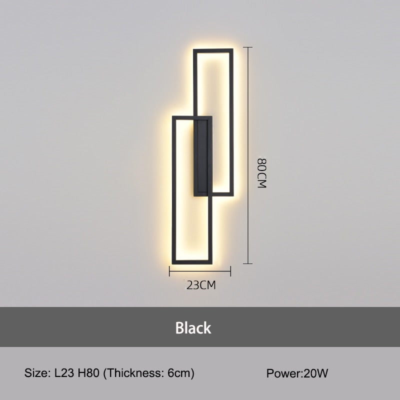 Schwarze Rechteckige Minimalistische LED Wandleuchte, für Innenraum, Wohnzimmer, Schlafzimmer, 60cm/80cm/100cm - Unique Outlet