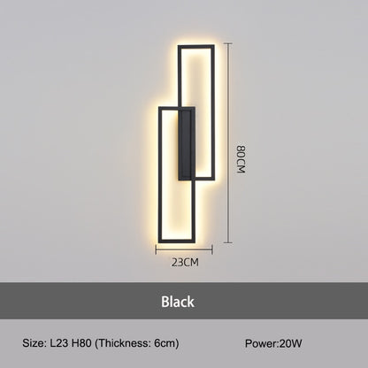 Schwarze Rechteckige Minimalistische LED Wandleuchte, für Innenraum, Wohnzimmer, Schlafzimmer, 60cm/80cm/100cm - Unique Outlet