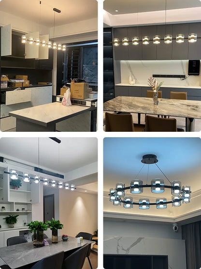 Moderne Hängende LED-Pendelleuchten für Esszimmer und Kücheninsel – Lange Bar-Kronleuchter zur Dekoration in Schwarz - Unique Outlet