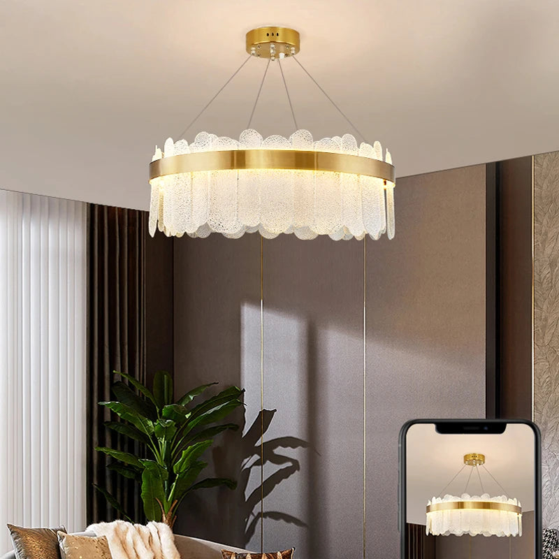 Nordischer Postmoderner LED-Glas-Kronleuchter - Atmosphärische Pendelleuchte im Luxusdesign für Wohnzimmer, Schlafzimmer, Hotels, Shops und Restaurants - Unique Outlet