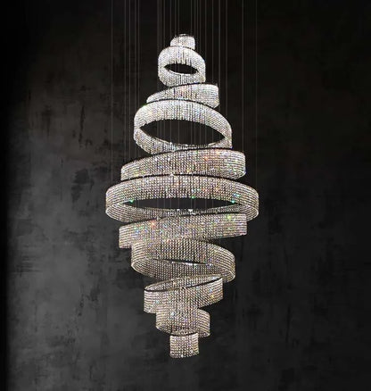 Eleganter Luxus Kristall-LED-Pendelleuchter für Treppenhaus – Modernes Design mit Ringen für Wohnzimmer, Villen, Lobby und Hotels von Unique Outlet - Unique Outlet