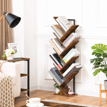 Baumförmiges Bücherregal, 9-Etagen Standregal, hohe Bücherablage aus Holz für CDs und Alben für Heimbüro - Unique Outlet
