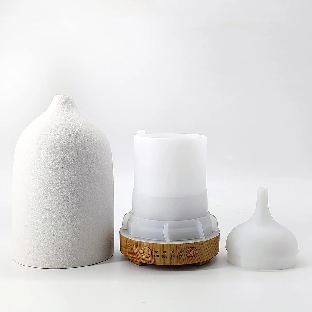 Aromatherapie-Diffuser mit Ätherischen Ölen – Keramik und Holzoptik mit 7-Farb-Nachtlicht für Zuhause und Büro - Unique Outlet