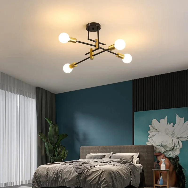 Vintage Deckenlampe im Industriestil, E27, Durchmesser 70 cm – Moderner LED-Kronleuchter mit 4 Lichtern für Schlafzimmer, Küche, Flur - Unique Outlet