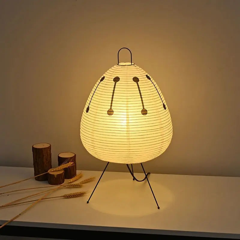 Japanische Reispapier Tischlampe – Handgefertigte Beleuchtung im Wabi-Sabi-Stil für Wohn- und Schlafzimmer - Unique Outlet