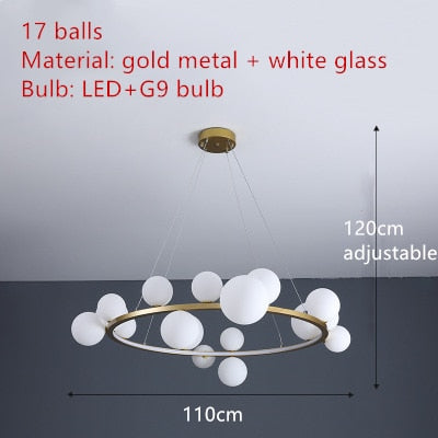 Handgeblasener Kronleuchter mit Glaslampenschirm und Aluminiumring - Verfügbar in Transparent oder Milchweiß - Für Wohnzimmer, Esszimmer, Schlafzimmer - Unique Outlet