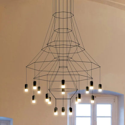 Minimalistische LED-Hängeleuchte im modernen Industriedesign - Kunstvolle Langlinien-Kronleuchter für Wohnzimmer und Treppenhaus - Unique Outlet