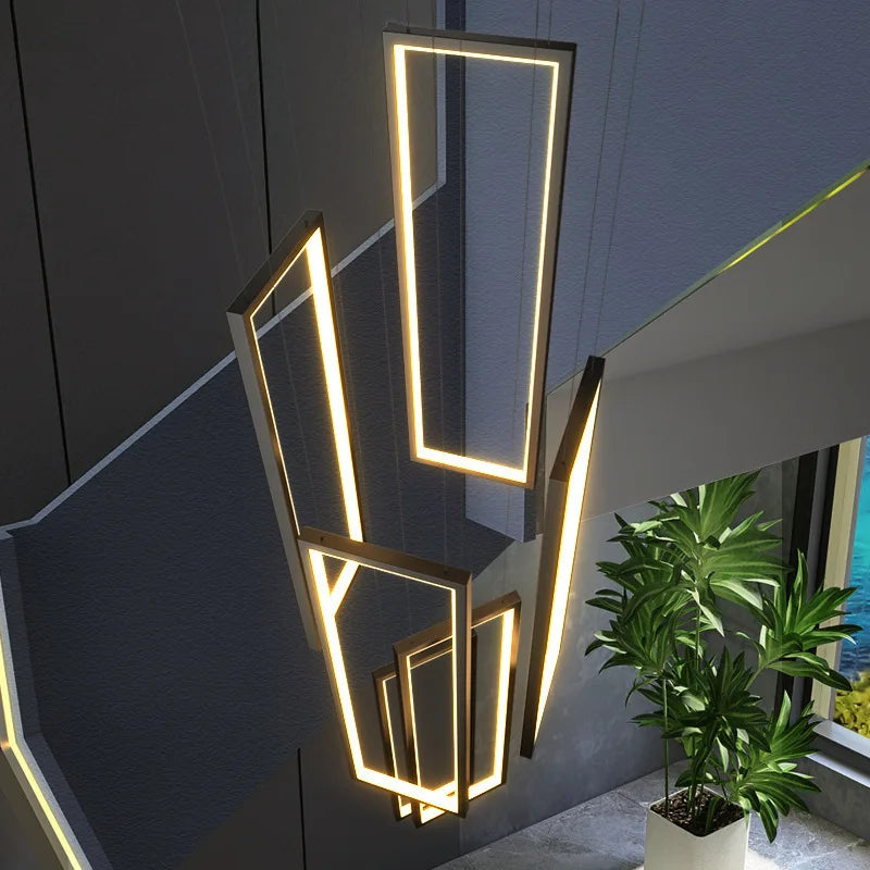 Moderne LED-Rechteck-Kronleuchter für Treppenhaus - Hängende Pendelleuchte für Wohnzimmer und LOFT-Dekor - Unique Outlet