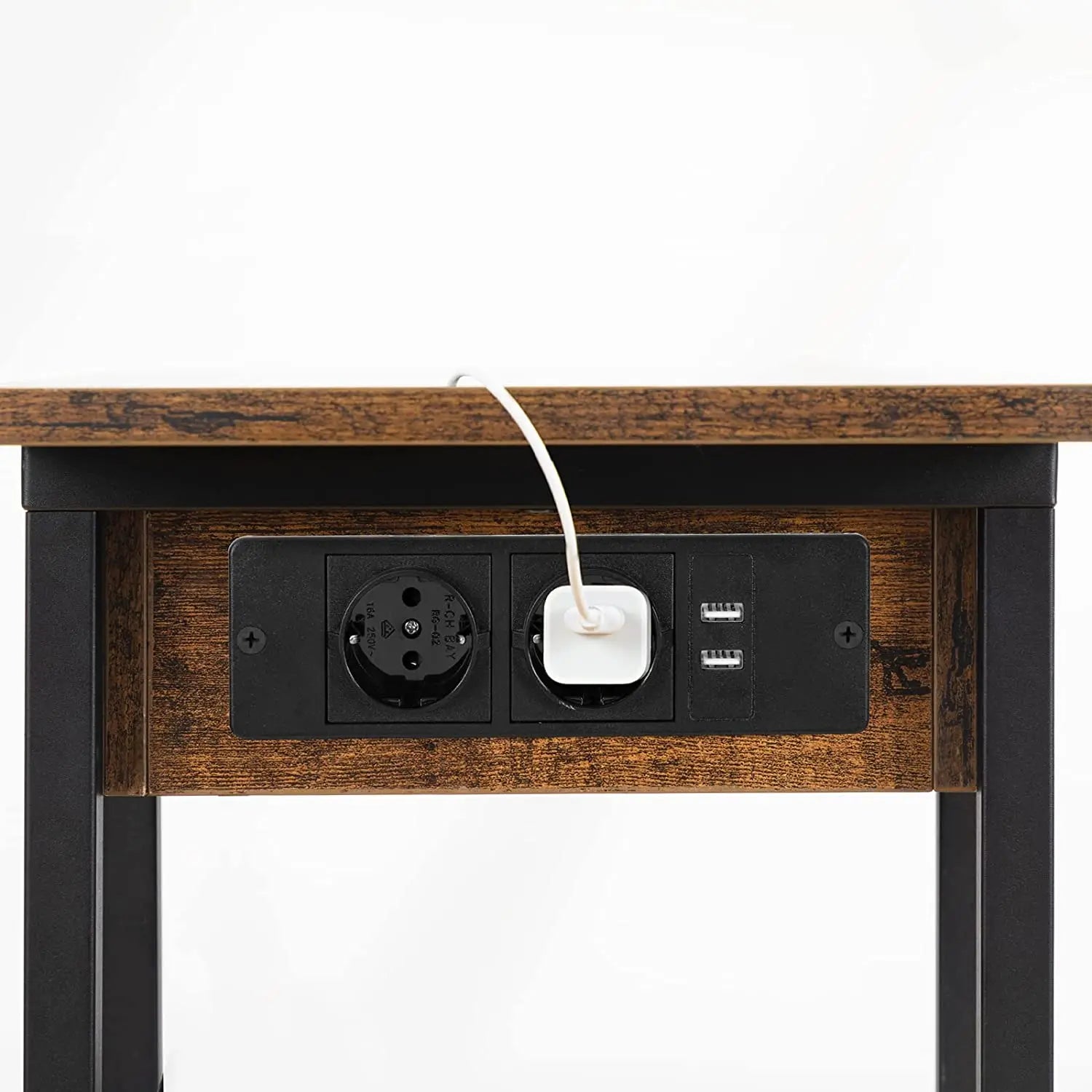Seitentisch mit Ladestation, C-förmiger Sofatisch auf Rädern, Kaffeetisch mit Ablage, USB-Ports und Steckdosen für das Schlafzimmer im Retro-Stil - Unique Outlet