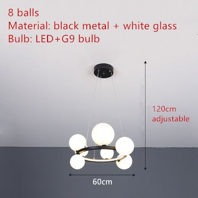 Handgeblasener Kronleuchter mit Glaslampenschirm und Aluminiumring - Verfügbar in Transparent oder Milchweiß - Für Wohnzimmer, Esszimmer, Schlafzimmer - Unique Outlet