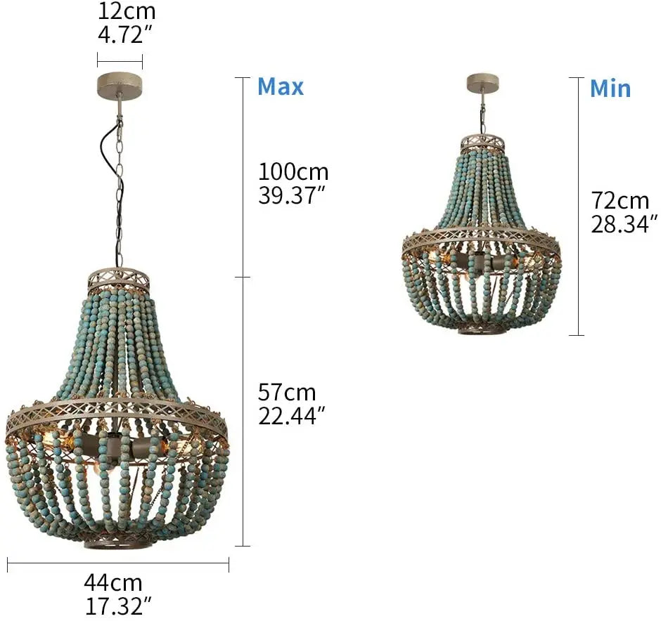 Moderner Loft-Stil Retro-Kronleuchter mit Blauen Holzperlen – Boho-Stil Dekorationsleuchte für Wohnzimmer, Schlafzimmer, Hotel und Küche - Unique Outlet