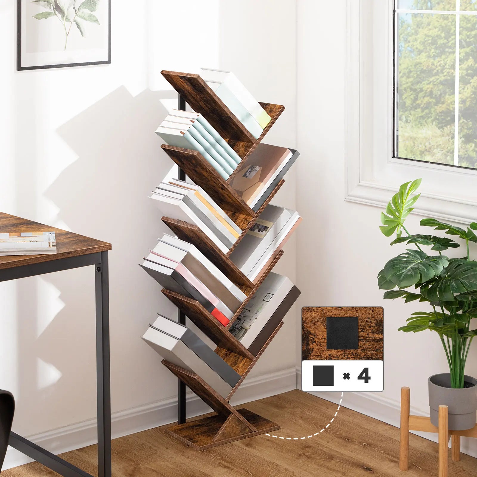 Baumförmiges Bücherregal, 9-Etagen Standregal, hohe Bücherablage aus Holz für CDs und Alben für Heimbüro - Unique Outlet