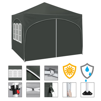 Faltbarer Pavillon mit 4 Seitenwänden 3x3m - Partyzelt mit Wasserabweisendem UV-Schutz, Höhenverstellbar für Garten, Camping, Picknick - Unique Outlet