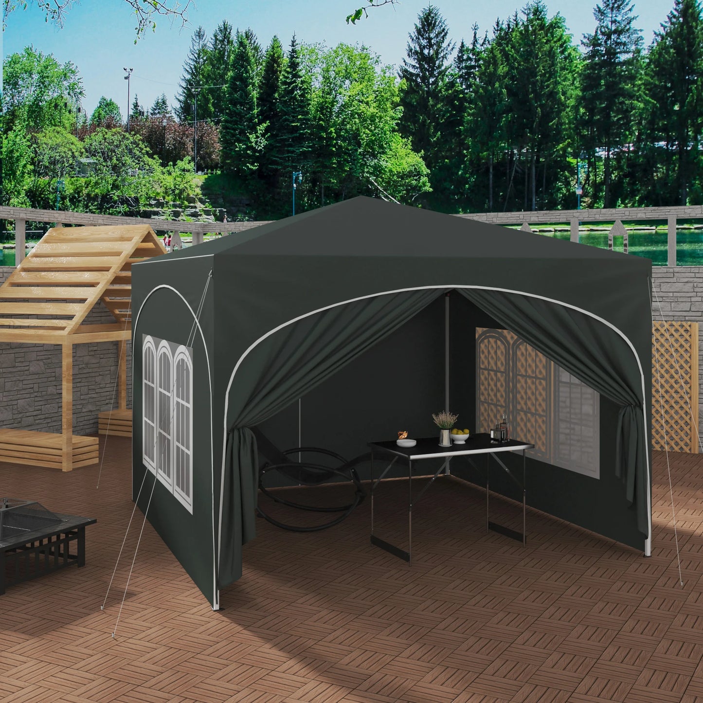 Faltbarer Pavillon mit 4 Seitenwänden 3x3m - Partyzelt mit Wasserabweisendem UV-Schutz, Höhenverstellbar für Garten, Camping, Picknick - Unique Outlet