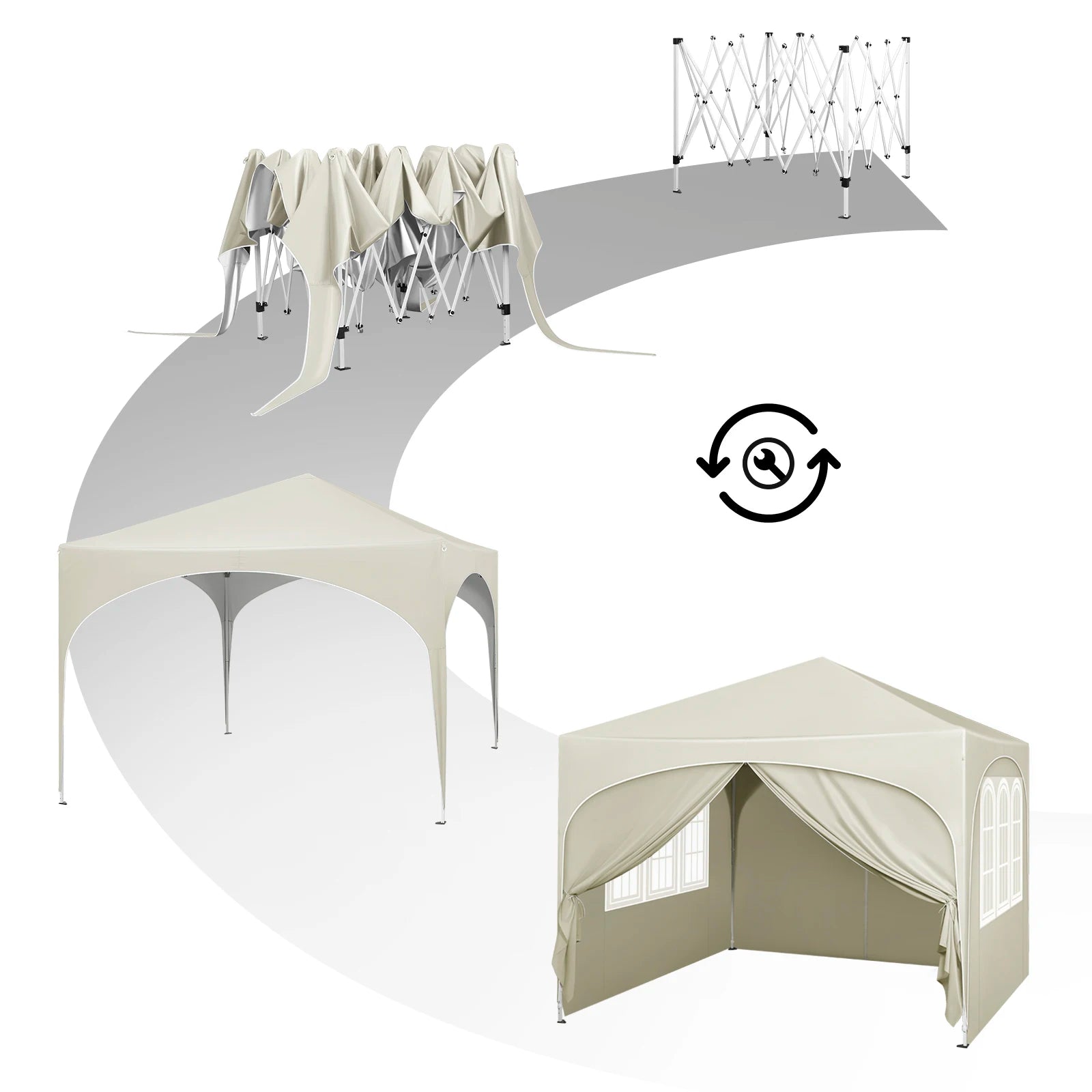 Faltbarer Pavillon mit 4 Seitenwänden 3x3m - Partyzelt mit Wasserabweisendem UV-Schutz, Höhenverstellbar für Garten, Camping, Picknick - Unique Outlet