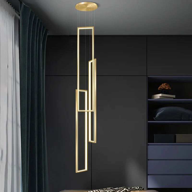 Moderne LED-Rechteck-Kronleuchter für Treppenhaus - Hängende Pendelleuchte für Wohnzimmer und LOFT-Dekor - Unique Outlet